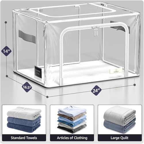 Sorbus Storage Bins with Metal Frame - Stackable & Foldable Clothes Organizer Bags - Clear Soft Plastic Storage Containers with & Carry Handles Organization for Bedding Linen & Clothing - size: Large, style: 2 Pack