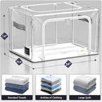 Sorbus Storage Bins with Metal Frame - Stackable & Foldable Clothes Organizer Bags - Clear Soft Plastic Storage Containers with & Carry Handles Organization for Bedding Linen & Clothing - size: Large, style: 2 Pack