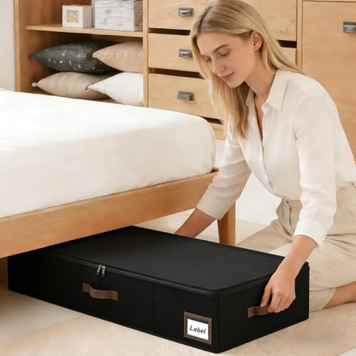 Cupic Cupid Under Bed Storage Containers, Foldable Organizer with Lid for Bedroom, Underbed Storage Box for Blankets, Clothes, Shoes, 2 Pack, Black - color: Black