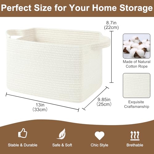 OIASKET Storage Basket for Organizing, Woven Baskets for Storage, Rectangle Decorative Baskets for Shleves, Closet, Toys, Books, Nursery Organizer Bins - Pack of 3 (White, 13"x9.85"x8.7") - color: White, size: 13"x9.85"x8.7"