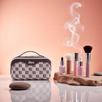 BOYATU Travel Makeup Bag for Women: Large Cosmetic Bag Set of 3 - PU Leather Make up Bag with Compartments - Compact Waterproof Toiletry Bag with Divider & Handle (D-3-Brown) - color: D-3-Brown