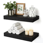 Floating Shelves Bathroom for Wall, Bathroom Shelves Over Toilet, Wall Shelves & Book Shelf, Hanging Shelf, Modern Wooden Wall-Mounted Small Floating Shelves, 12x7x1.5 in (Black, Set of 2) - color: Black, size: 12"(set of 2)
