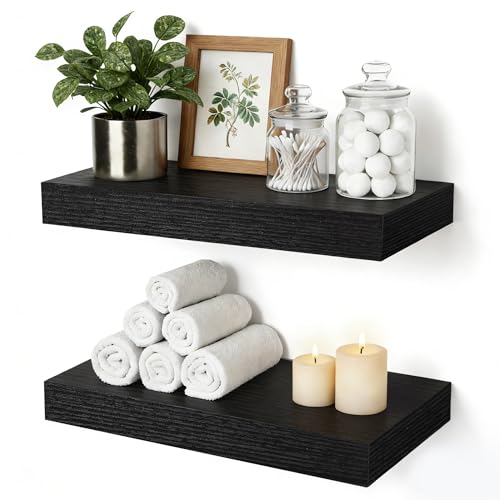 Floating Shelves Bathroom for Wall, Bathroom Shelves Over Toilet, Wall Shelves & Book Shelf, Hanging Shelf, Modern Wooden Wall-Mounted Small Floating Shelves, 12x7x1.5 in (Black, Set of 2) - color: Black, size: 12"(set of 2)