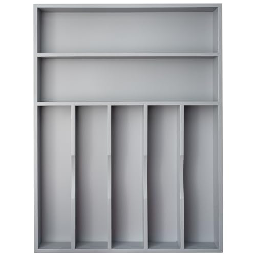 Besilord Silverware Organizer 13 Inch Gray Bamboo Kitchen Drawer Organizer 7 Slots Utensil Organizer Silverware Holder Cutlery Organizer Flatware Tray (Large) - color: Gray, size: 7 Slots