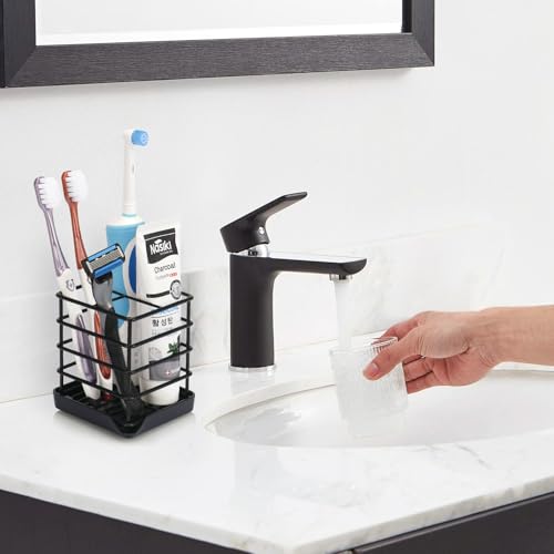 Toothbrush Holders for Bathrooms, Stainless Steel Bathroom Toothbrush Holder Kids Electric Tooth Brushing Holder Stand and Toothpaste Holder for Bathroom Accessories Organizer with Tray, Black (Small) - size: Small