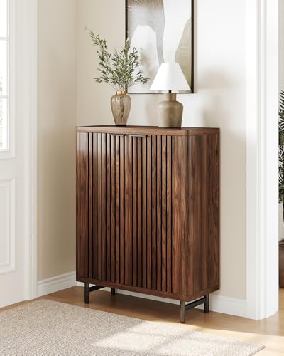 LITTLE TREE 6-Tier Shoe Cabinet with Doors for Up to 24 Pairs, Large Wooden Shoe Storage Cabinet with Adjustable Shelves, Retro Freestanding Shoe Organizer Cabinet for Entryway, Hallway, Dark Walnut - color: Dark Walnut