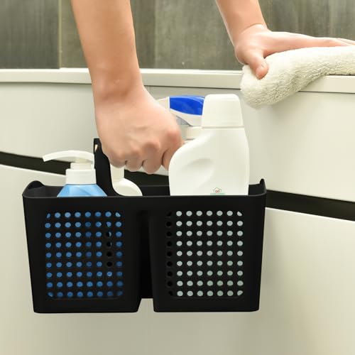 Portable Shower Caddy Basket with Compartments, Plastic Divided Cleaning Caddy Organizer Storage Tote with Handle for Bathroom, College, Dorm Room Essentials, Black - color: Black