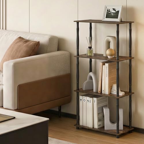 Furinno Turn-N-Tube Storage Shelves, 4-Tier Open Frame Book Shelf, Standing Corner Shelf, Toolless Open Shelves, Classic Tubes, for Organization and Storage, Living Room, Home Office, Amber Pine - color: Amber Pine/Black, size: 4-Tier Classic Tube