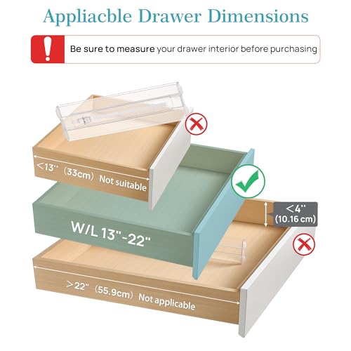 Vtopmart 12 Pack Drawer Dividers for Clothes, 4" High 13"-22" Adjustable Expandable Dresser Drawer Organizer, Clear Plastic Separators for Dresser, Baby Clothing, Underwear, Cosmetic, Toiletries - size: 4" H,13-22" L