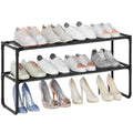 Long Shoe Rack, 2-Tier Stackable Shoe Organizer for Closet, Entryway, Hallway, Extra Bottom Layer, Holds 12-15 Pairs, Sturdy & Durable Waterproof Fabric Shelf, Space-Saving,Black(35.8" Wide) - size: 2-Black