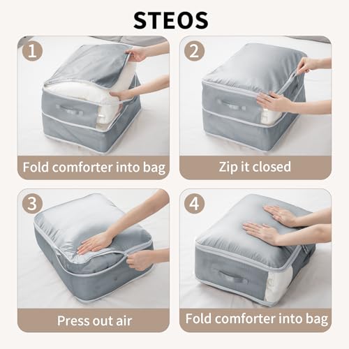 DIMJ Comforter Storage Bag - Large Capacity Ultra Space Saving Self Compression Organize for Duvet, Pillow, Bedding, Blanket Storage Organizer Nylon Compression Bags, Sheet Storage with Zipper, 4 Pack - color: Gray, size: 66L x 4 Pack