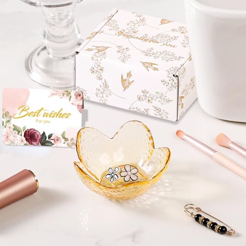Yellow Flower Ring Dish Jewelry Dish Glass Jewelry Tray Small Trinket Tray Ring Holder Dish Cute Room Decor Aesthetic Bathroom Decor House Warming Engagement Birthday Gifts for Women Stocking Stuffers - color: Yellow