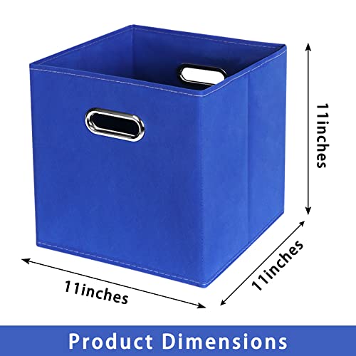 Fabric storage bins Cubes, Fabric Cube Organizer with Handle, Foldable Cube Bins for Cloth or Accessary Storage, 11x11x11, Set of 6, (Dark Blue) - color: Dark Blue, size: 6 Pack