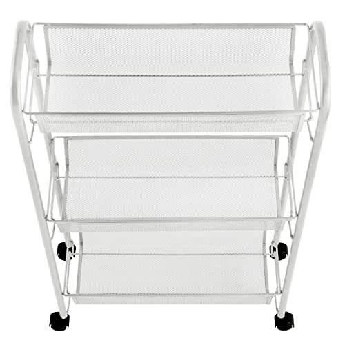 mDesign Steel Rolling Utility Cart Storage Organizer Trolley with 3 Basket Shelves for Laundry Room, Mudroom, Garage, Bathroom Organization - Holds Detergents, Hand Soap - Biro Collection, Light Gray - color: Stone
