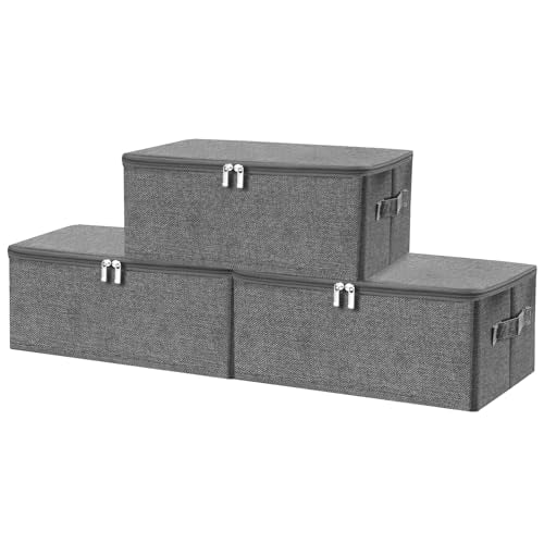 ANMINY 3PCS Storage Bins with Zipper Lids 13 Qt Lidded Fabric Storage Boxes Baskets Cubes with Handles Collapsible Washable Cotton Linen Closet Shelf Clothes Organizer Containers - Gray, Small - color: Gray, size: Small (Pack of 3)