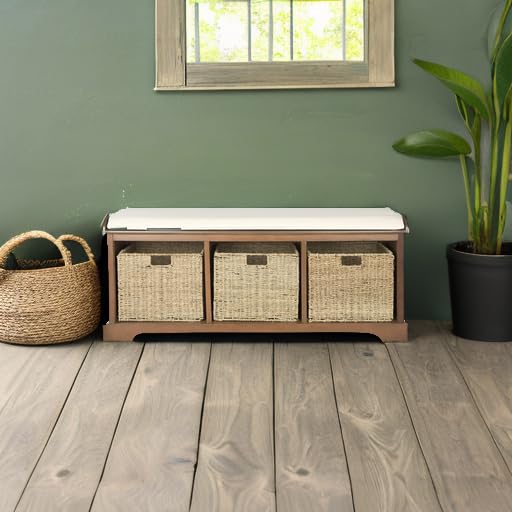 Safavieh American Homes Collection Lonan Grey and White Wicker Storage Bench - color: Brown