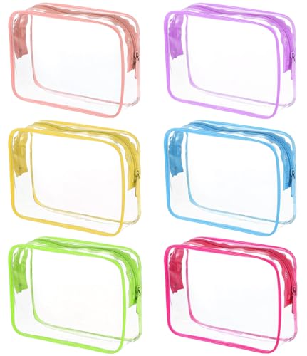 6 Packs Clear Cosmetics Bags for Women Men Waterproof Toiletry Bags PVC Makeup Bags Organizer Case with Zipper for Travel Bathroom (6 Mixed Colors) - color: 6 Mixed Colors