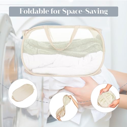 6 Pcs Durable Collapsible Laundry Baskets, Foldable Laundry Basket Large Opening, Pop Up Laundry Hamper with Pocket, Clothes Hamper with Handles for Laundry, Bathroom, Kids Room, Dorm or Trave - color: Gray+Black+Navy+Green+Beige+White