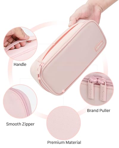 YOKUMA Pencil Case,Large Capacity Pencil Pouch,Aesthetic Zipper Pencil Box, Back to School Supplies for College Student Teen Adults,Travel Essentials,Electronic Cable Organize - color: Pink