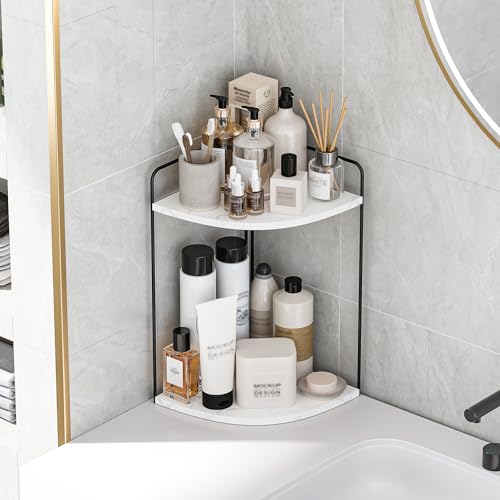 Forest Angle Bathroom Counter Organizer,Countertop Organizer,Vanity Organizers,Bathroom Storage,Bathroom Sink Caddy,Counter Shelf,Corner Counter,Corner Shelves(Black-White Marble) - color: Black-white Marble 2 Tier
