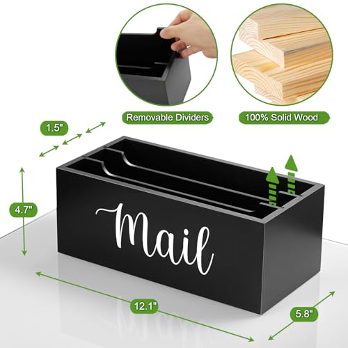DRASTAR Mail Organizer Countertop, Wooden Mail Holder with 3 Slots, Desktop Mail Organizer, Black Mail Sorter for Home Office Accessories - color: Black, size: 3 Slots
