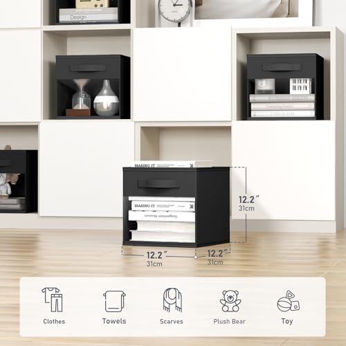 DIMJ Collapible Storage Cubes, 12.2 Inch Cube Storage Bins with Window, Fabric Baskets for Shelves, Foldable Cube Storage Organizer Cube Bins for Closet, Shelves, Home, Office, 6 Packs, Black - color: Black, size: 12.2 Inch.- 6 Pack