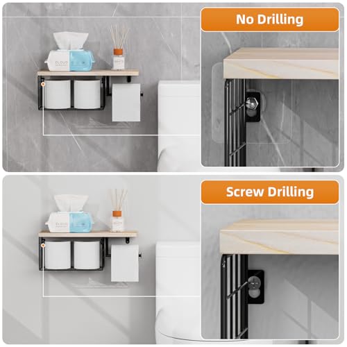 VITVITI Toilet Paper Holder with Shelf, Wall Mounted Toilet Paper Storage Basket, Wood Metal Toilet Roll and Wipes Holder for Bathroom Farmhouse (Natural) - color: Natural