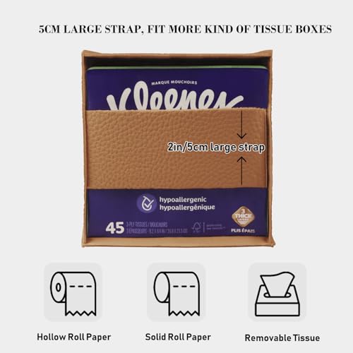 Tissue Box Cover Holder Square Tissue Cube Cover PU Leather Tissue Organizer with Bottom Belt for Bathroom, Tabletop, Car, Night Stands, Office, Home, Kitchen (2, Brown) - color: Brown
