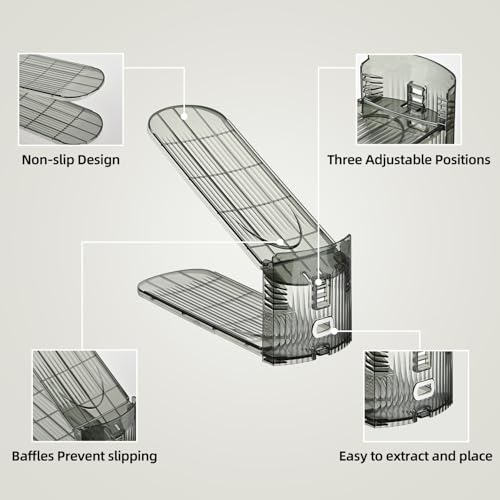 Shoe Slots Organizer, Clear Shoe Stacker, Adjustable Level Shoe Rack,Storage Space Saver for Sneakers Display (Grey Transparent, 10Pack) - color: Grey Transparent, size: 10 Pack