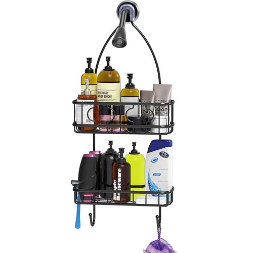 Simple Houseware Bathroom Hanging Shower Head Caddy Organizer, Black (24 x 10.2 x 4.25 inches) - color: Black, size: Medium