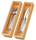 Bamboo Kitchen Drawer Organizer Boxes – 12" x 3" Stackable Wood Silverware Utensil Tray for Drawers Bins, Cutlery & Flatware Storage – Wooden Organizers Set of 2 for Junk Drawer, Bathroom, RV - size: 12" x 3" x 2"