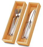 Bamboo Kitchen Drawer Organizer Boxes – 12" x 3" Stackable Wood Silverware Utensil Tray for Drawers Bins, Cutlery & Flatware Storage – Wooden Organizers Set of 2 for Junk Drawer, Bathroom, RV - size: 12" x 3" x 2"