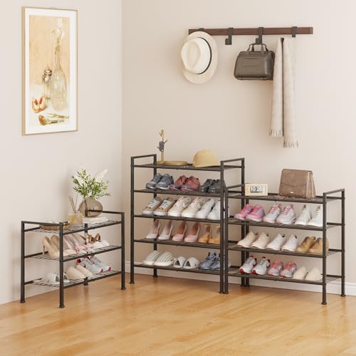 4-Tier Shoe Rack,Metal Simple Narrow Shoe Storage Organizer Shelf for Closet,Entryway, Bedroom,Garage (Black, 4 Tier) - color: Black, size: 4 Tier