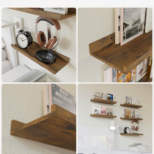 RICHER HOUSE 8 Set Floating Wall Mounted Shelves, Nursery Hanging Book Shelves with Lip for Storage, Display Picture Ledge Shelf for Bedroom Bathroom Kitchen Living Room Wall Decor, Rustic Brown - color: Brown, size: 8pcs*15.75in