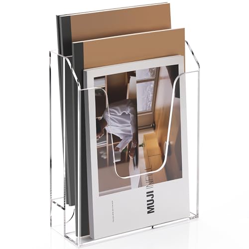 YUXUN Acrylic File Folder Holder, Vertical File Storage, Clear Desktop Organizer, 2 Pockets - size: 2 Staggered