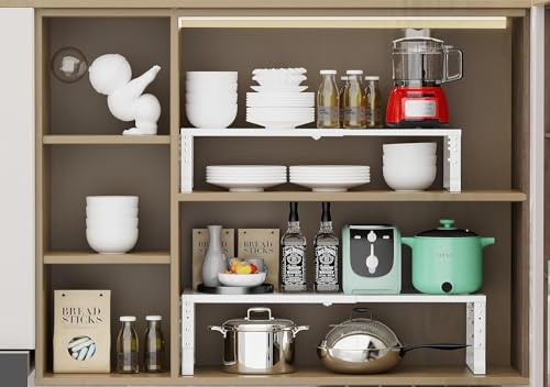 Jojocross Expandable Cabinet Shelf Organizer Storage Spice Rack Shelves for Kitchen Stackable Adjustable Pantry Cupboard Bathroom Countertop Desktop(2Packs/White/Medium) - color: 2 Packs/White, size: MEDIUM:7.88"D x 16.6~26.5"W x 6.1"/7.5"H