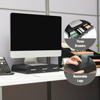 Mind Reader Monitor Stand, Laptop Riser, Desktop Organizer, Storage Drawer, Office, Plastic, 13.5"L x 13"W x 4"H, Black - size: 1 Pack