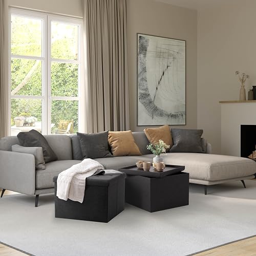 Seville Classics Cushioned Fabric Ottoman Hidden Storage Chest Footrest Chair, Padded Seat for Bedroom, Dorm, Loft, Living Room, Entryway, Hallway, Modern Gray, 25" XL Square with Tray - color: Modern Gray, size: 25"D x 25"W x 18"H
