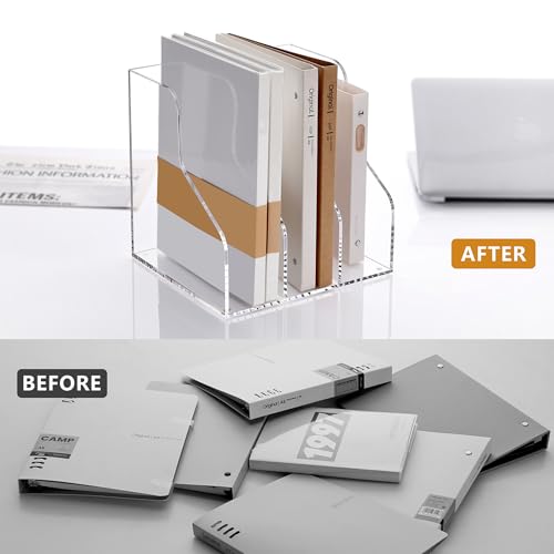 SANRUI Acrylic File Organizer, Clear Magazine File Holder with 3 Vertical Compartments, Desk Organizer for Home School Office Organization, Desk Bookshelf - size: A4, 3 Sections, 1 Pack