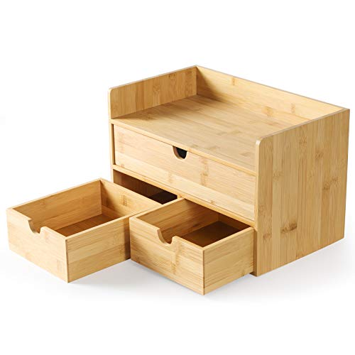 Desk Organizer with Drawers - Bamboo Desktop Organizers Storage | Wood Makeup Organizer for Bills, Office Supplies, Cosmetics, Seals, Kitchen Utensils, No Assembly Required - color: Nature-S1X2, size: 13”L x 6.6”W x7.87”H