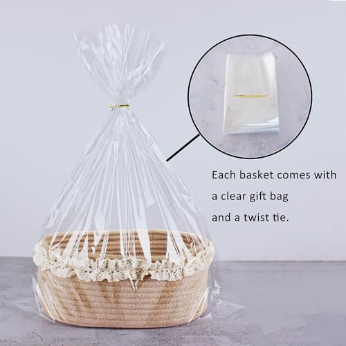 Yimi's Dream Baskets for Gifts Empty, Small Brown Storage Basket for Shelves, Decorative Jute Woven Basket for Nursery, Baby Shower, Christmas, Families (Oval, 12"x 8"x 5") - color: brown with lace, size: Oval - 12"x8"x5"