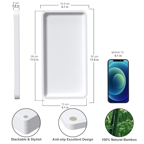 Weenson Bathroom Vanity Trays for Countertop Toiletries Decor Candle Perfume Makeup, Kitchen Tray for Soap Dispenser Spice Salt Oil, White Tray for Toilet Tank Coffee Nightstand Set of 2 - color: White, size: 2 Pack 11.8"L x 6.1"W x 0.8"H