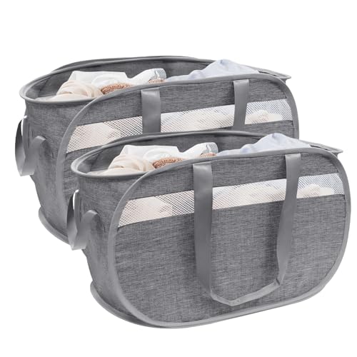 Collapsible Laundry Baskets, Foldable Tear Proof Pop Up Hamper with Reinforced Carry Handles, Durable Laundry Hamper for Home, Laundry, Bathroom, Dorm or Travel (Grey,2 Pack) - color: Grey(Cationic), size: 2 Pack