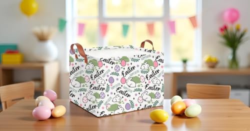 CLOCOR Rectangular Green Easter Gift Basket Empty,Waterproof Storage Basket with Handles,Room Decor(Rabbit Egg) - color: Rabbit Egg