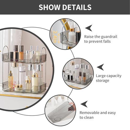 YCIA&DONE Bathroom Organizer Countertop, Makeup Storage, Skincare Cosmetic Tray Shelf, Perfume Holder Rack for Vanity Counter, Large Capacity, Easy to Install, Clean, 2 Tiers, Smoky Gray - color: Smoky Gray, size: 2-Tier