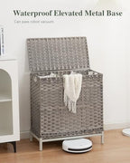 SETVSON Laundry Hamper with Lid 132 L, (35 Gallons) Clothes Hamper with Lid, Handwoven Rattan Laundry Hamper with Metal Heightened Feet, Laundry Hampers with 3 Removable Liner Bags for Laundry-Gray - color: Gray, size: 132 L - 35 gal