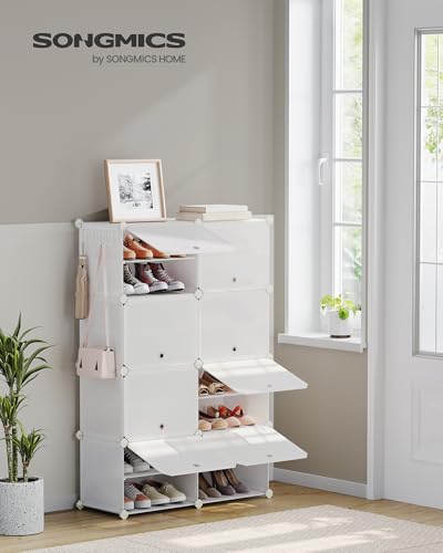 SONGMICS Shoe Rack Organizer, 8-Tier Shoe Storage Cabinet for Closet and Entryway, Holds 32 Pairs of Shoes, Adjustable, Cloud White ULPC034W03 - color: Cloud White, size: 8 Cubes