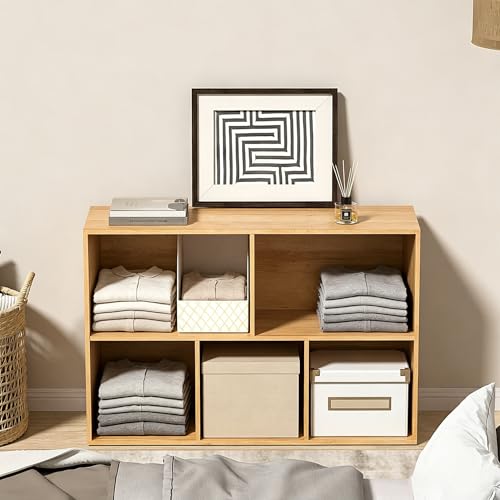 Wooden 5 Cube Storage Organizer with Closed Back Panel,White Cube Shelf Cubby Storage Organizer with Compartments for Living,Bookshelf, Easy to Install (Oak, 5 Cube-11in) - color: Oak, size: 5 Cube-11in