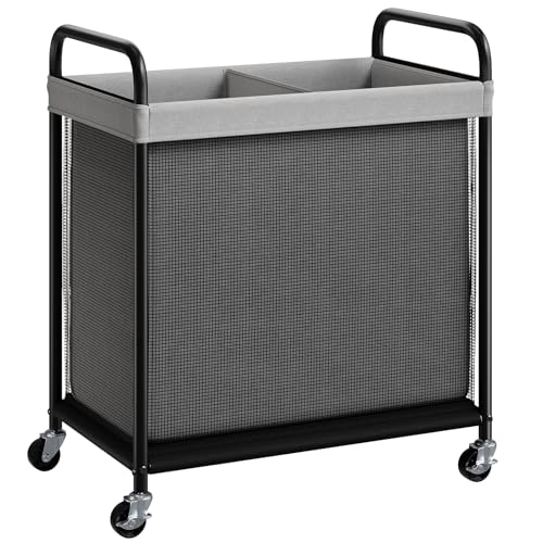 ELYKEN Laundry Hamper 2 Section, 100L Rolling Laundry Sorter with Removable Liner Bag, Laundry Basket with Wheels, Steel Frame with Metal Handle, Clothes Hamper Cart for Laundry Room & Bedroom - color: Gray, size: 2-Section