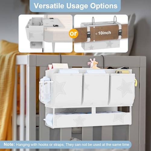 homyfort Bedside Caddy Organizer, Dual-Purpose Bedside Storage with Power Strip Holder, Versatile Bed Caddy with 11 Pockets for Bunk Bed, College Dorm, Home, Hospital, Fits Phones, Books, White - color: White
